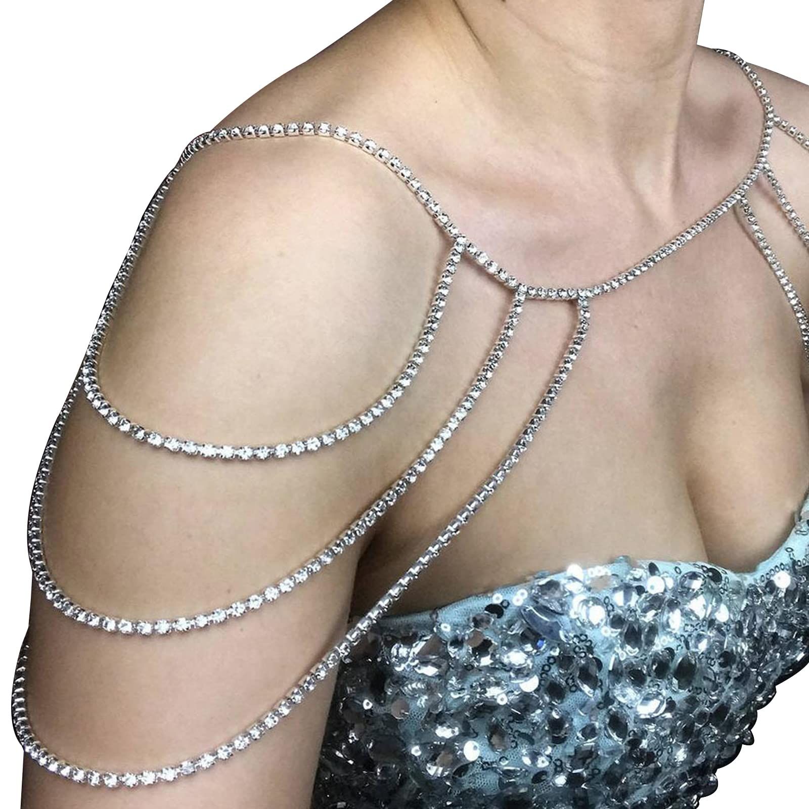 Multi layer wedding rhinestone shoulder chain jewelry crystal bridal necklace sexy rhinestone body chain tassel arm chain โ image 4