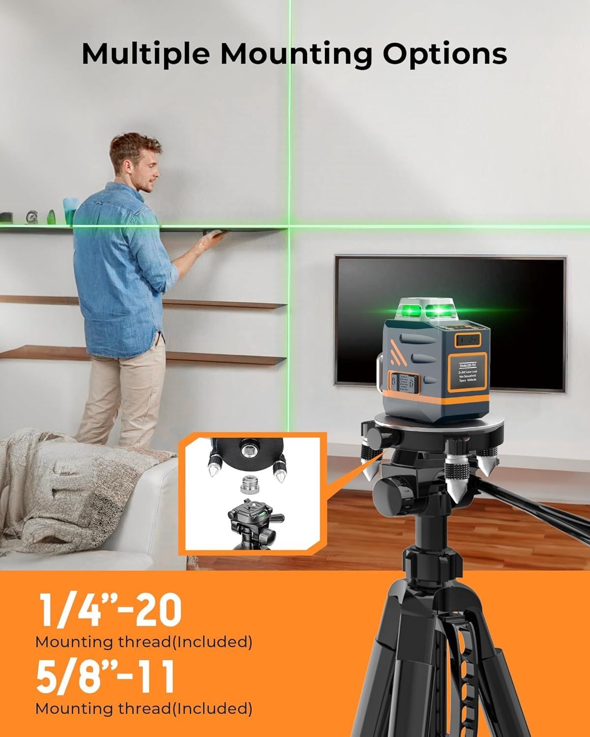 CIGMAN 59-inch Lightweight Adjustable Laser Level Tripod with 3-Way Swivel Pan Head, Bubble Level, Phone Holder, Quick Release Plate with 1/4" Screw Mount & — image 6