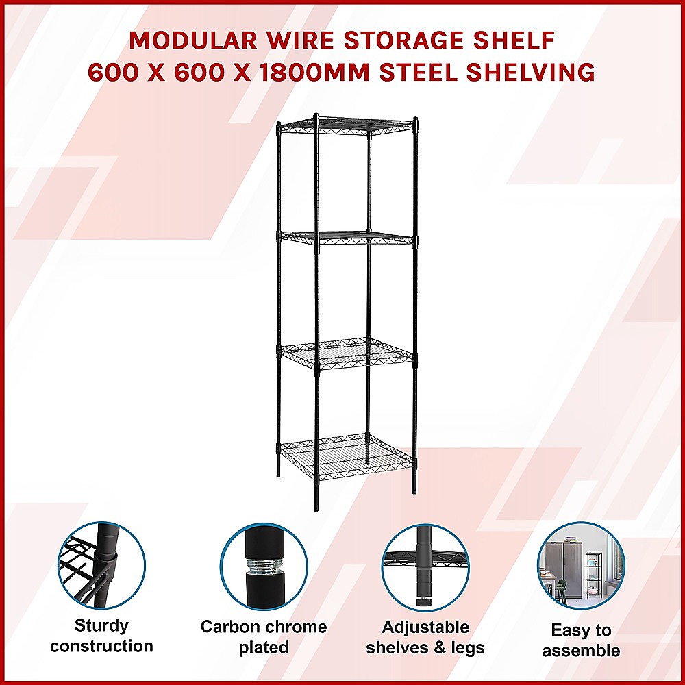 Modular Wire Storage 60x60cm Steel Shelving Black With Fixed Legs For Garage Warehouse Or Kitchen Organisation โ image 3