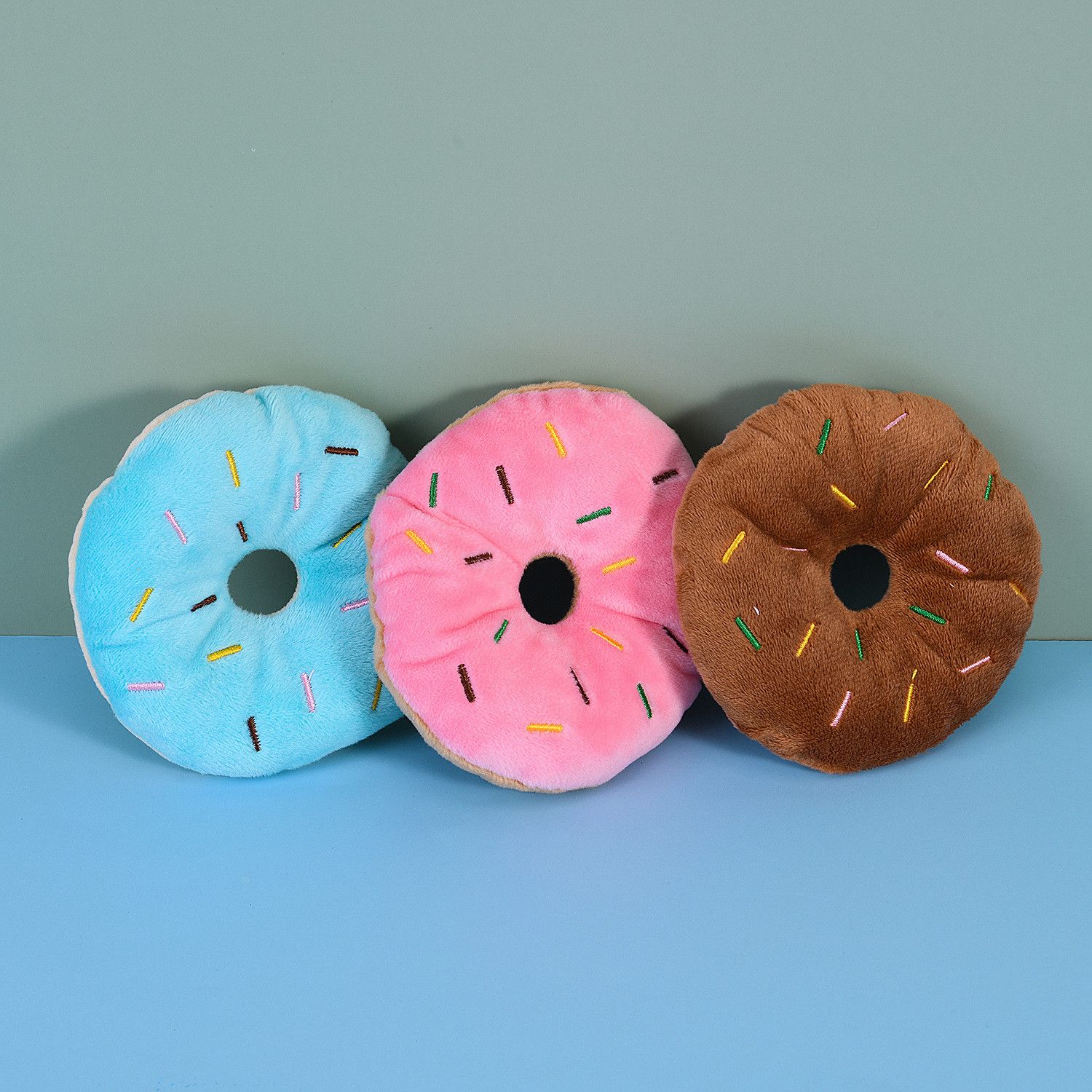 3pcs Dog Chew Toy Soft Plush Donut Shaped Squeaky Squeaking Sound Toy Plush Pet Puppy Toys Soft Pets Bite Chewing Puppy Dog Toy