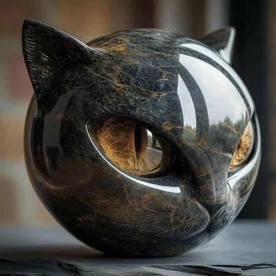 Black and Gold Resin Cat Head Sculpture, Polished Decorative Figurine, 9 × 9 cm — image 6