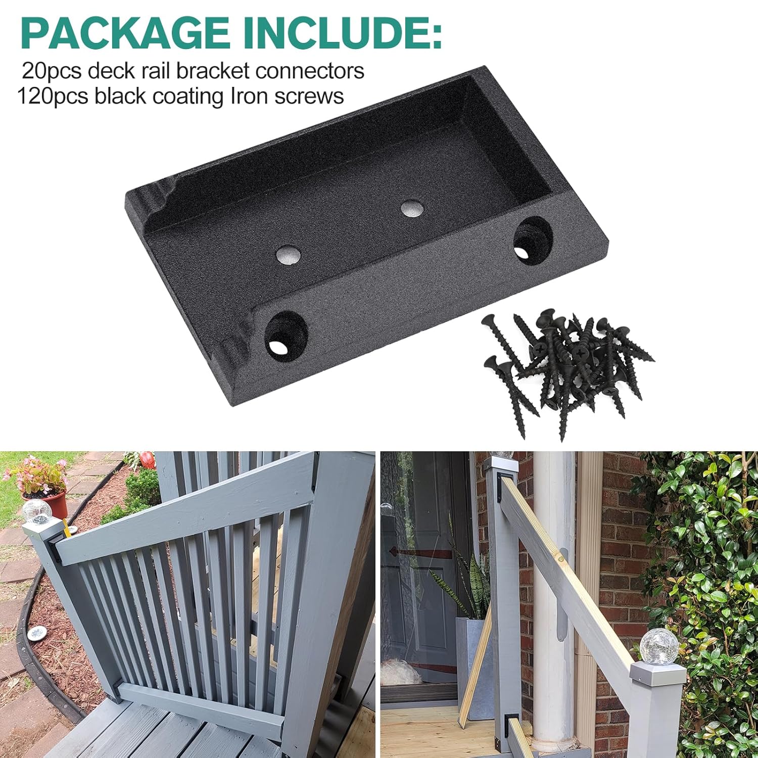 20pcs Deck Railing Brackets Connectors for 2 × 4 Railing Wood Post with 120pcs Wood Screws — image 6