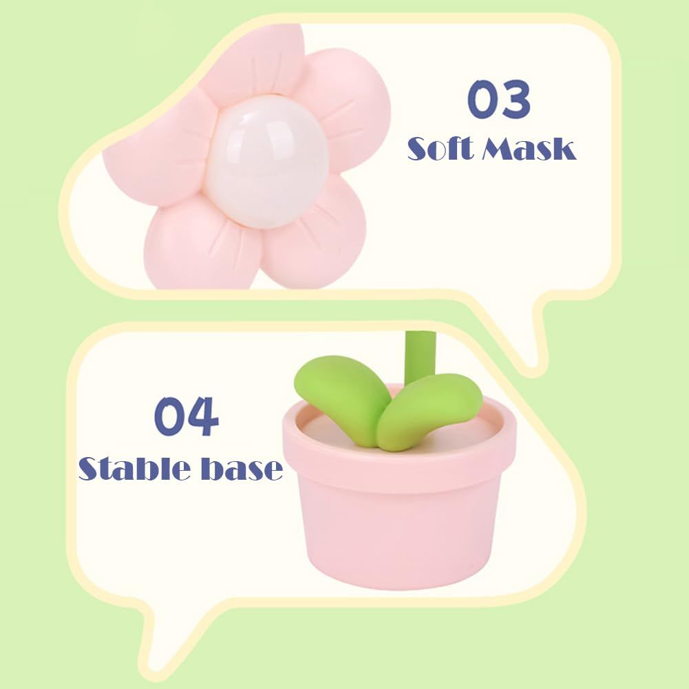 Cartoon Flower Night Light Battery Operated, Creative Bedside Lamp Adjustable Cute Flower Light Kids Bedroom Decor (Pink) — image 3