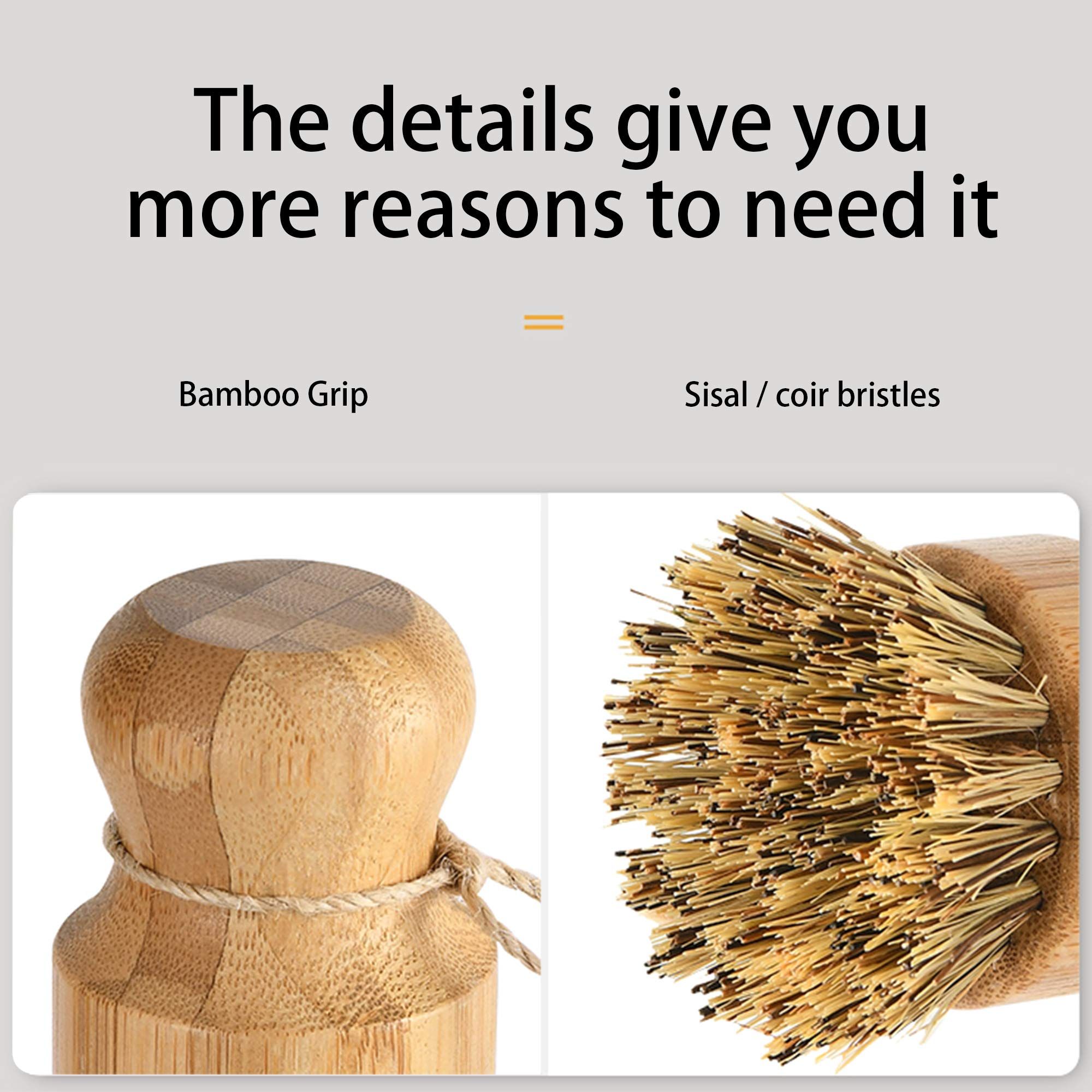 Natural Sisal Dish Washing Brush Bamboo Round Scrub Brush Pots Pans Vegetables Household Cleaning Brush — image 5