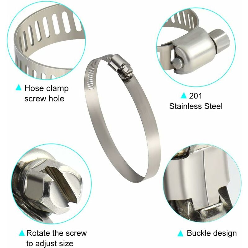 8 pcs Hose Clamp, Adjustable 91-114Mm Stainless Steel Hose Clips Sizes For Fixing Hoses And Pipes — image 4