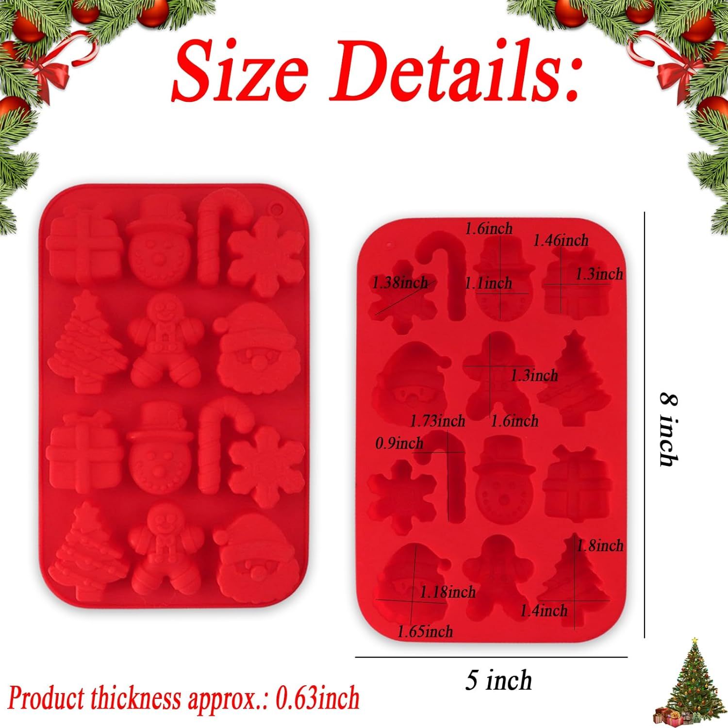 2 Pcs Silicone Christmas Baking Mold Set, Tree Snowflakes Snowman Santa Claus Gift Box Gingerbread Walking Stick Cake Mold — image 2