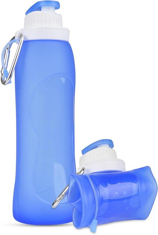 Soft Flask 500 ml, Foldable Water Bottle with Carabiner, Drinking Bottle, For hydration pack cycling marathon running hiking climbing, Blue — image 4