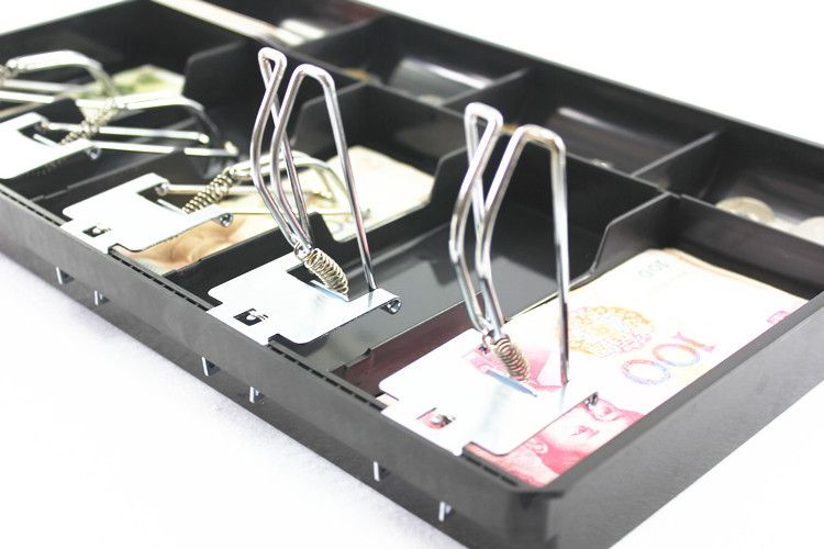 Cash Drawer Register Insert Tray 5 Bill/4 Coin Compartments ABS Material Tray with Metal Clip Currency Storage Box(Black) — image 2
