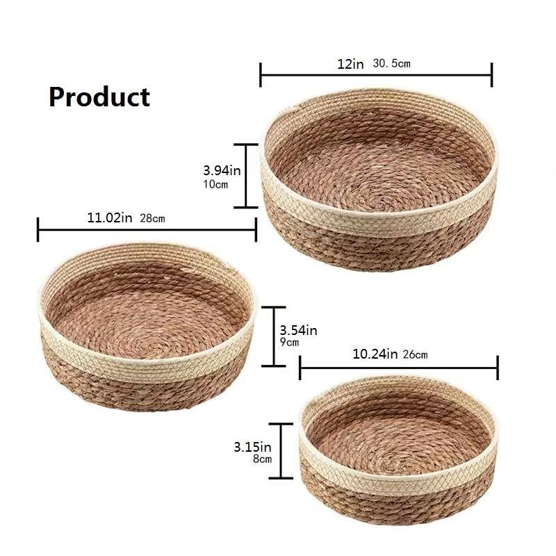 3pcsFruit and vegetable tray woven grass, storage basket woven basket, cosmetics storage rushed grass snacks storage desktop — image 3