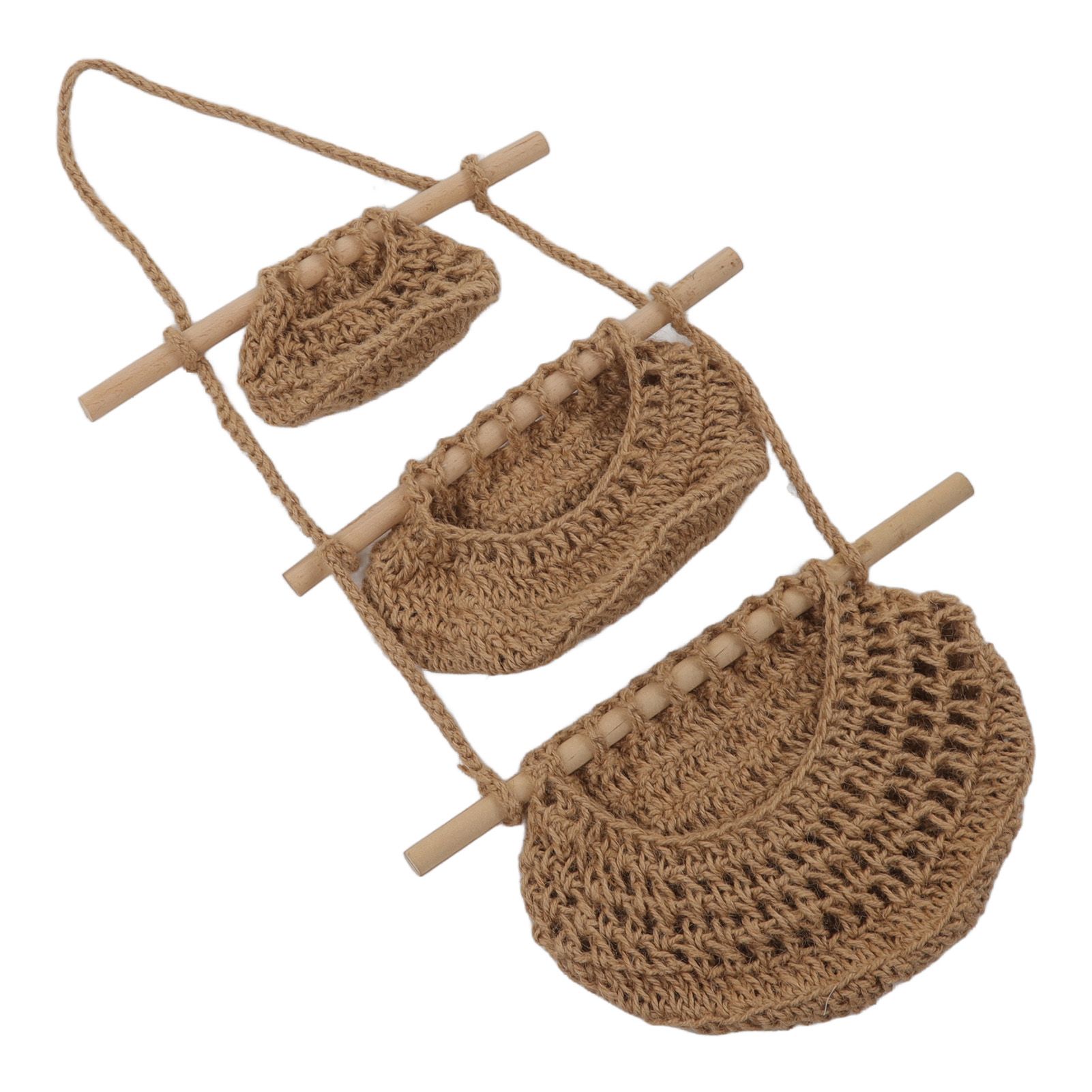 Hanging Fruit Basket 3 Tier Wall Mounted Handcraft Hemp Rope Wood 3 Tier Hanging Wall Basket for Toys Pet Plush Toys Dolls โ image 6