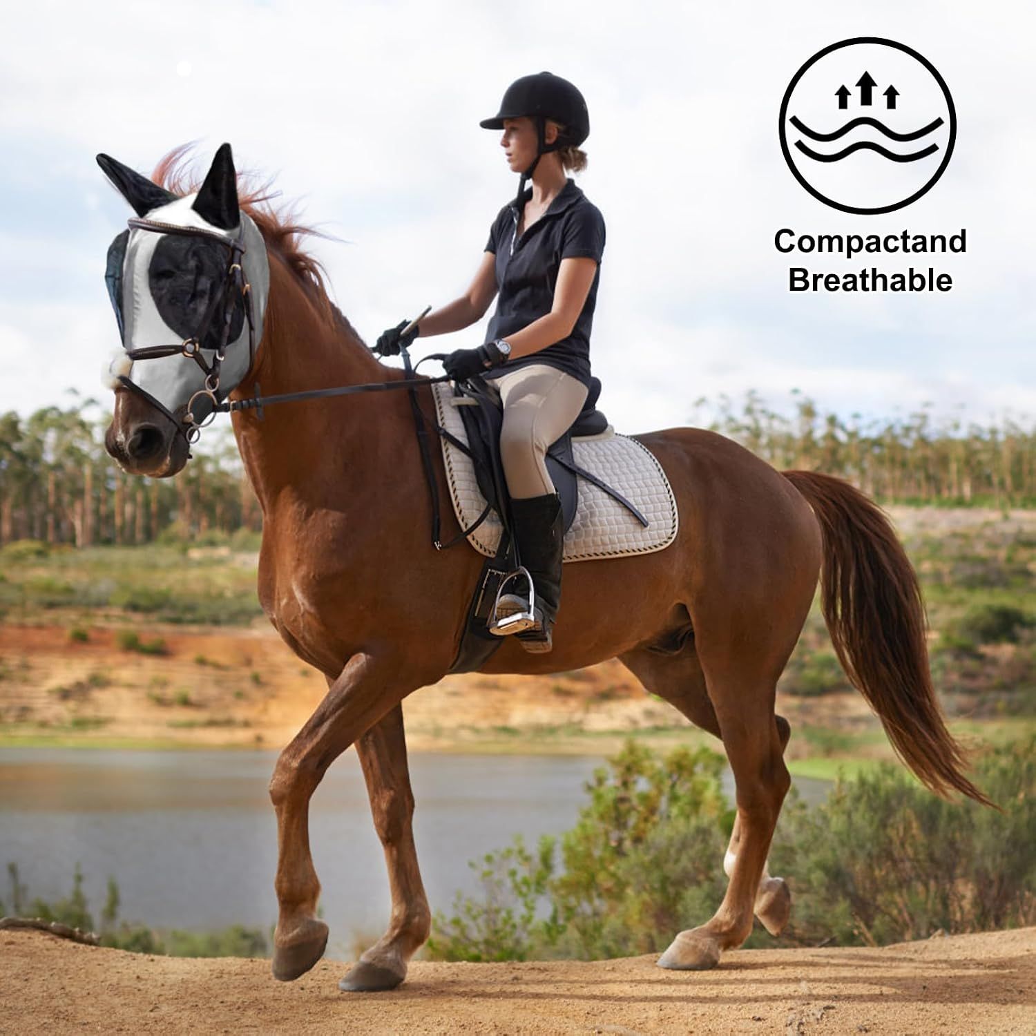 Fly Masks for Horses with Ears Set of 3, Comfort Fit Stretchy Fabric with UV Protection Soft on Skin Breathability for Average Size Horses (Blue-Purple-Red) M — image 4