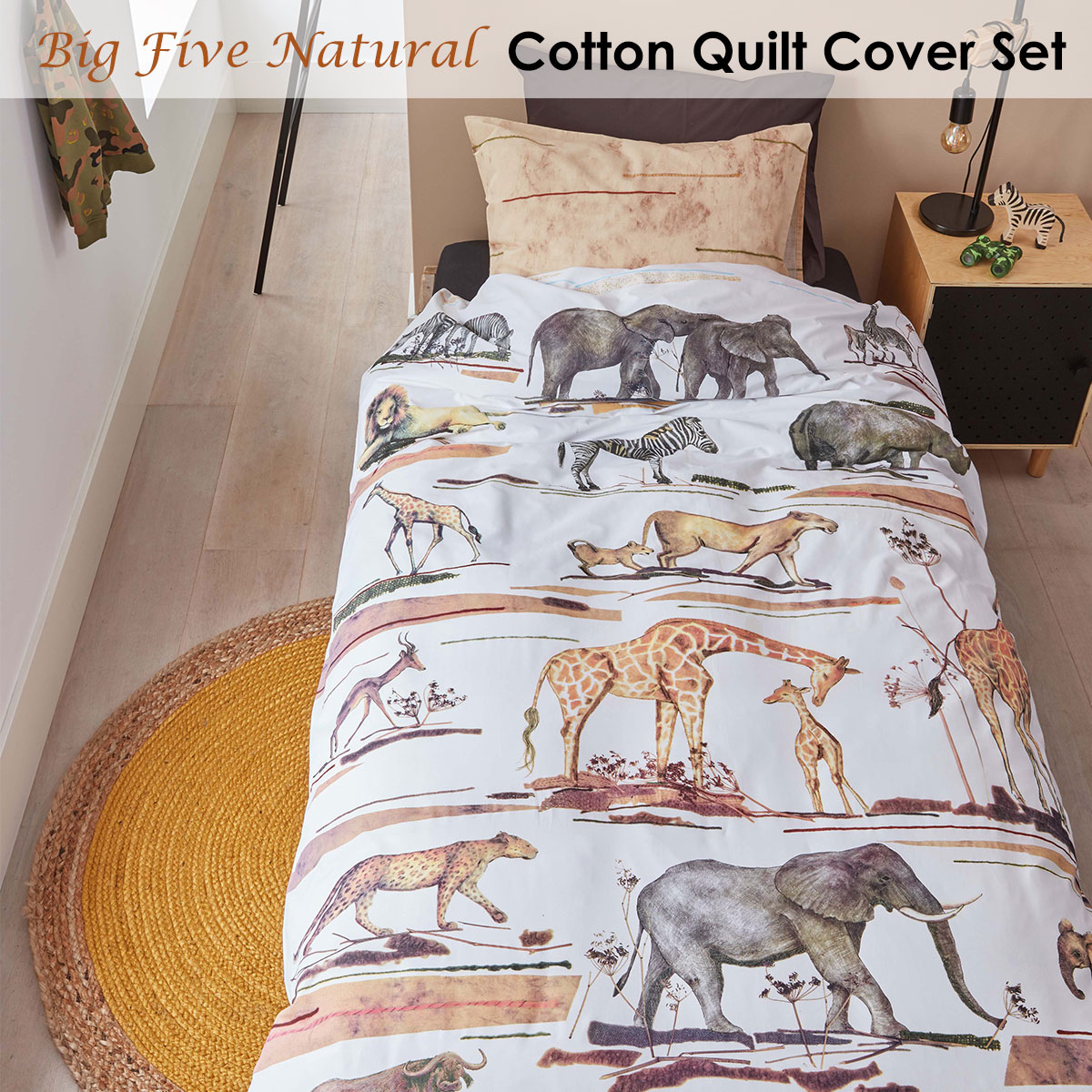 Bedding House Big Five Natural Cotton Quilt Cover Set Single โ image 2