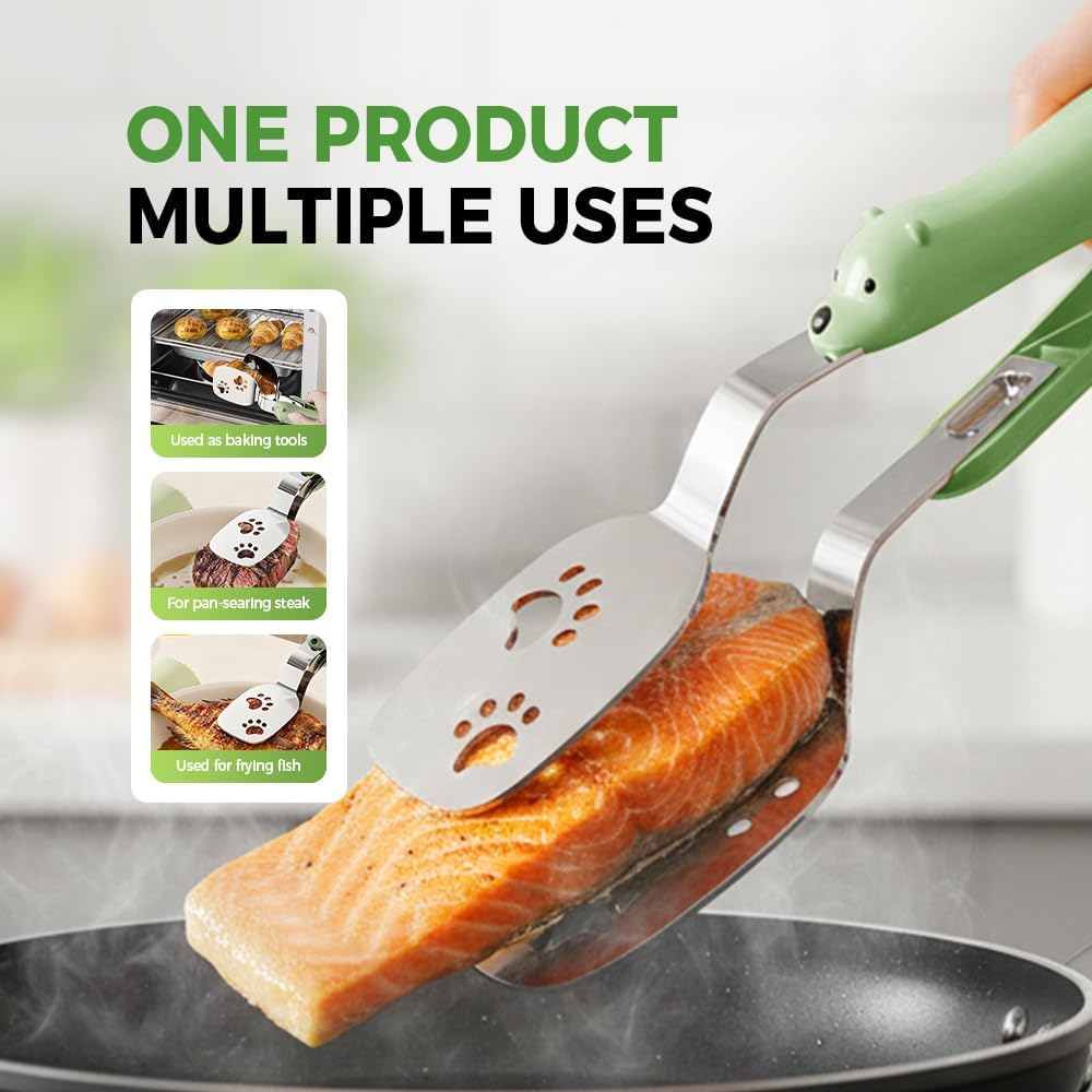 2 PCS Stainless Steel Grill Clamp, Upgrade Cooking Spatula Tongs with Non-Slip Grip, Heavy Duty Food-Grade 304 Steel, Dishwasher Safe for Grilling Meat, Fish — image 5