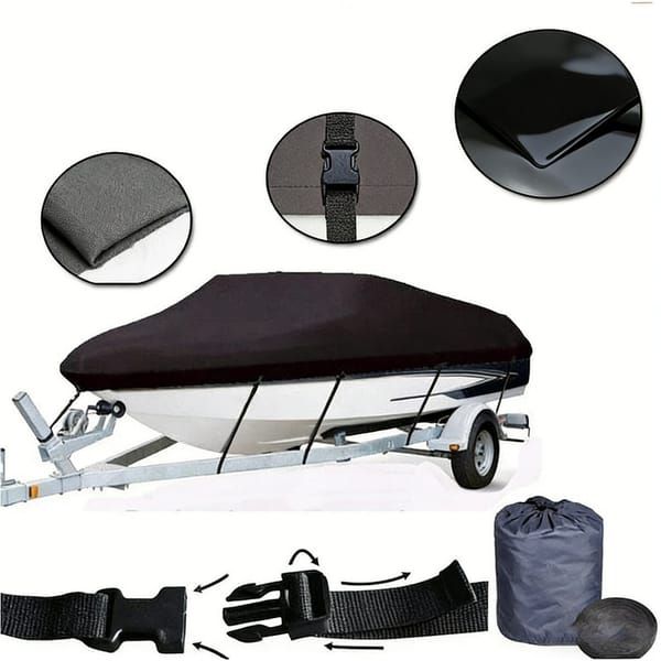 600D Oxford Cloth Boat Cover for 20-22 Feet V-Hull Boat, Waterproof UV Protection Dustproof Marine Cover for 20'~22' Speedboat Motor Yacht, Adjustable Strap & — image 2