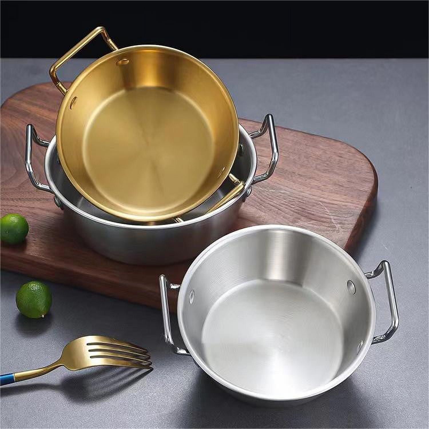 Stainless Steel Soy Sauce Dishes, Sauce Dish Metal Popcorn Pot reusable, Golden Dipping Bowl with Handle Individual Round Seasoning, Gold — image 5
