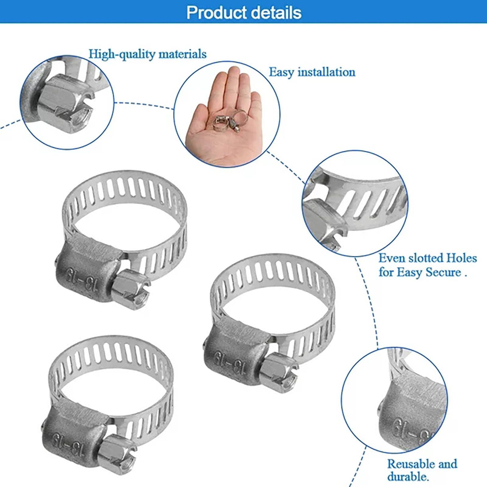 12 Pieces Stainless Steel Worm Drive Hose Clamps, Adjustable Metal Clamps for Fuel Lines, Pipes, Plumbing, Silver — image 4