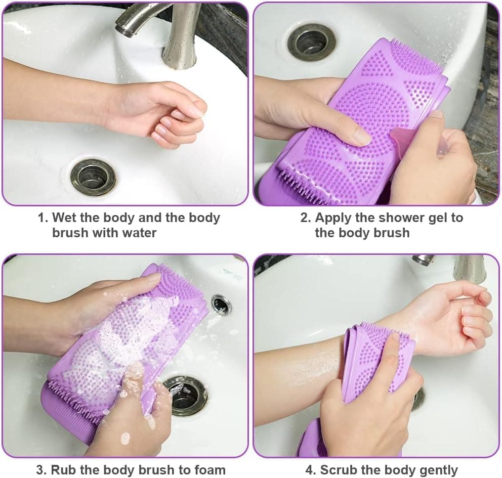 Soft Exfoliating Silicone Body Brush for Women and Men, with Massage Particles, Purple — image 4