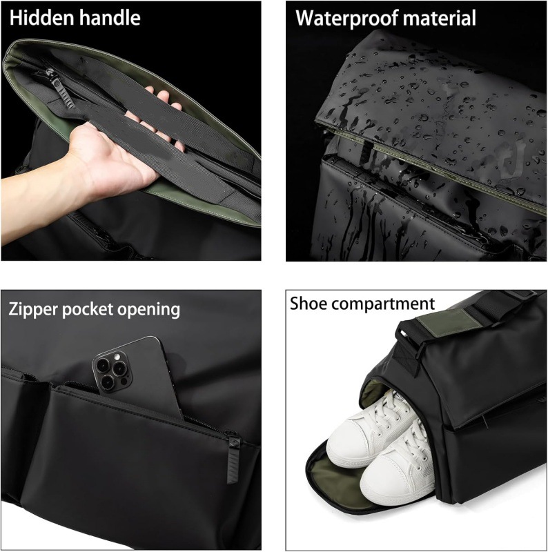 Black Large Capacity Waterproof Tote Bag - Convertible Crossbody Messenger for Gym, Travel & Work โ image 3