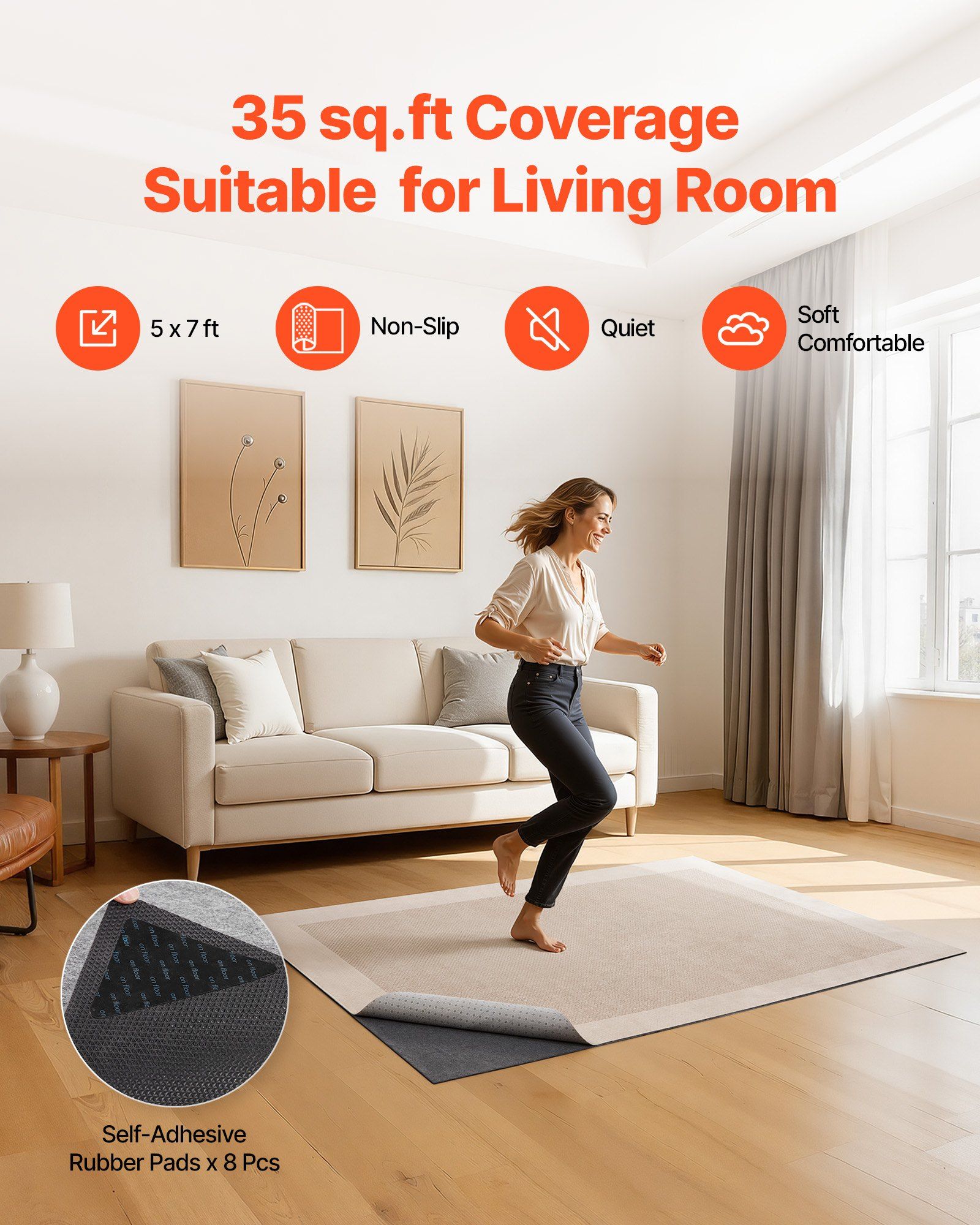 Rug Pad 1.52 × 2.13 m, Non-slip Carpet Area Pad, Finishes, Keeps Carpets in Place — image 2