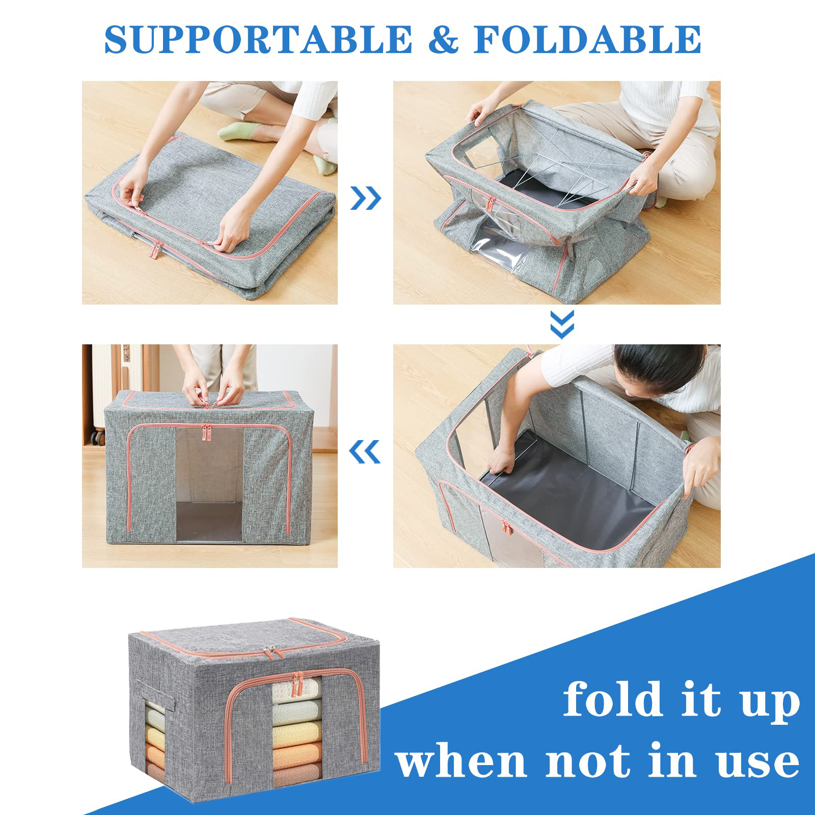 100L Cloth Storage Box Closet Organizer Storage Bags Clothes Storage Bags Wardrobe Organizer Idea Grey — image 4
