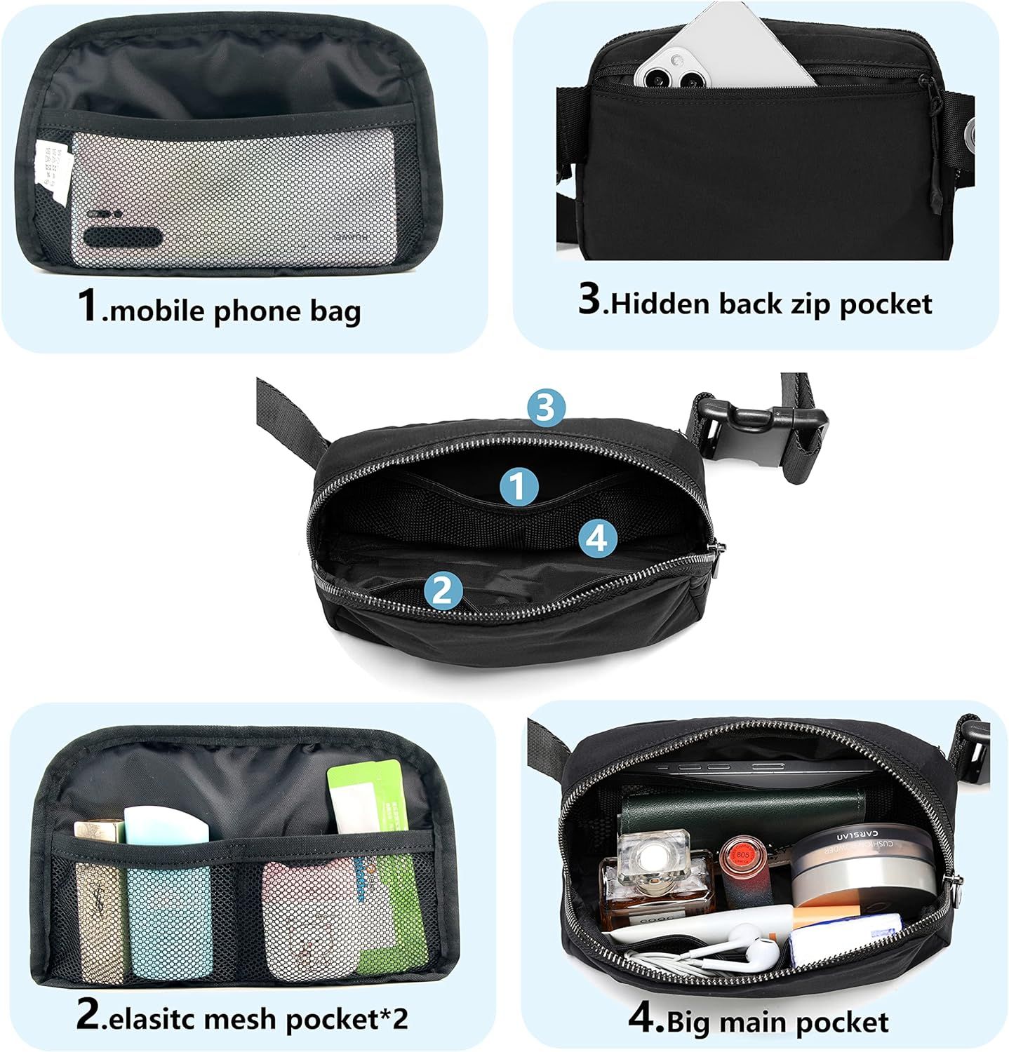 Belt Bag for Women Men Unisex Mini Belt Bag with Adjustable Strap Small Pack, good helper for you to traveling,Black โ image 3