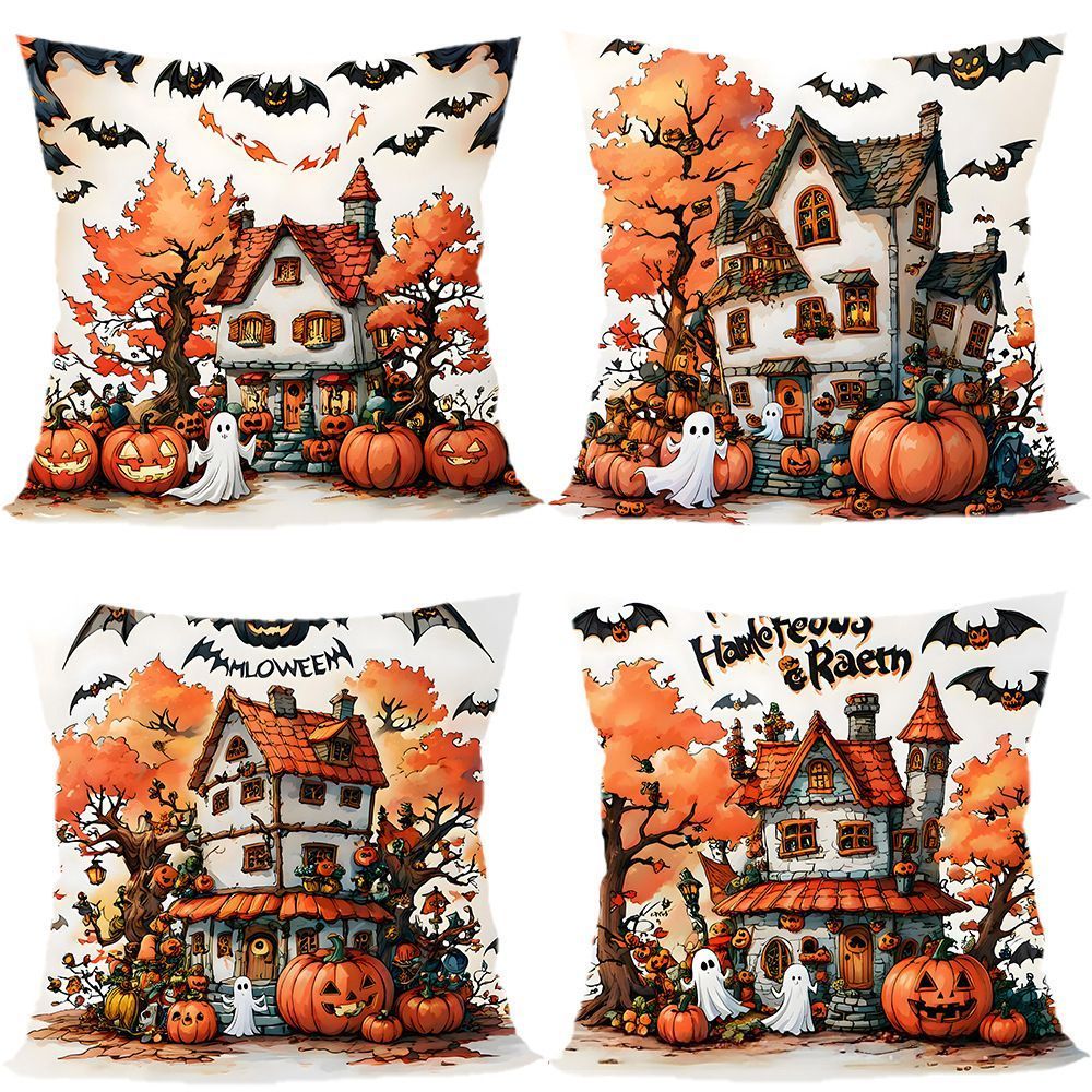 Christmas & Halloween Seasonal Decor 4PC Pillow Cover, Style‑79, Suitable For Sofa, Living Room, Bedroom, 45 × 45cm, Pillow Insert Not Included