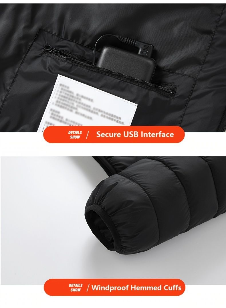 Heated Jacket Smart Heated Hoodie Lightweight Winter Coat Cotton Padded Jacket - Black - Size S(AU S/EU46) โ image 3