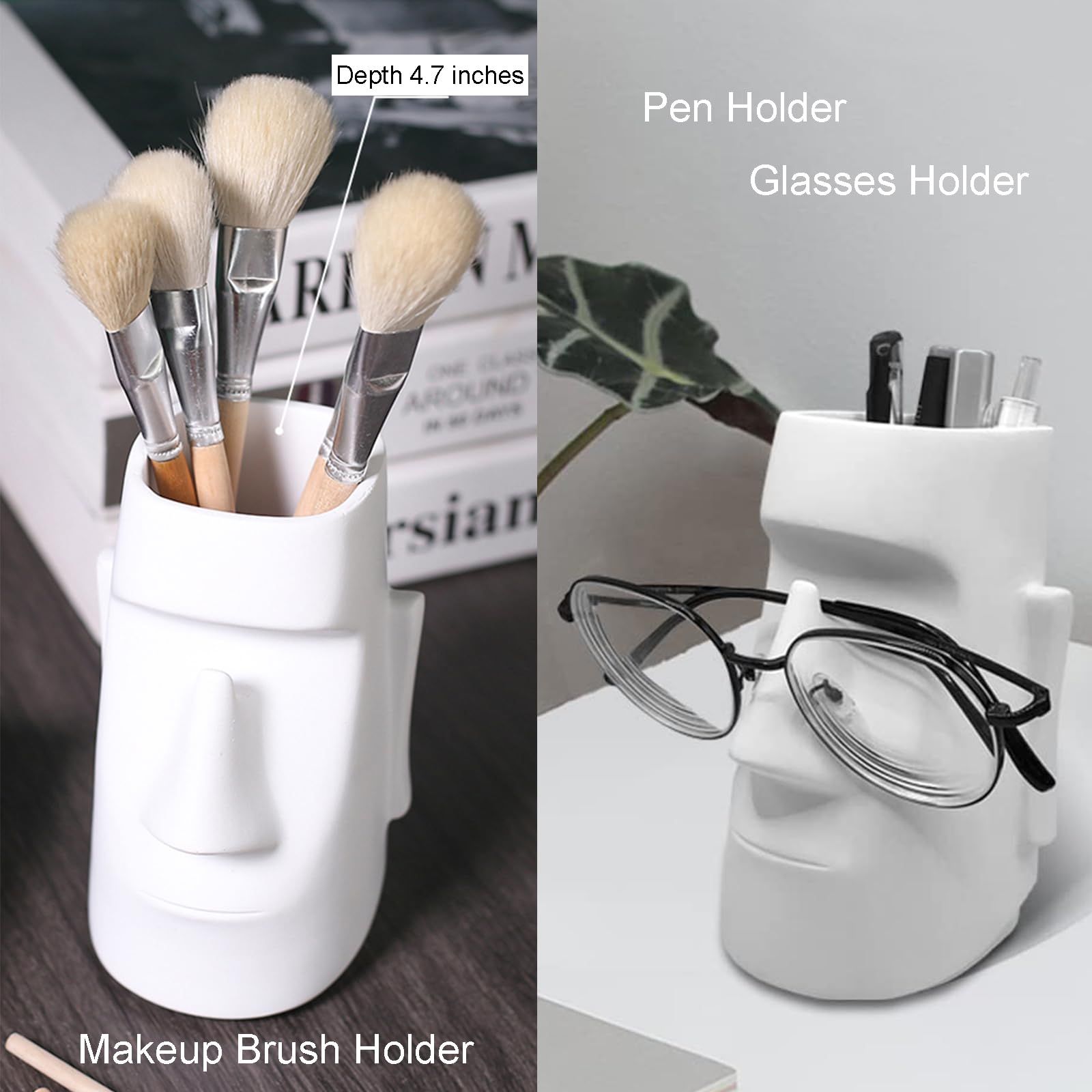 Pen Holder for Desk, Pencil Holder with Glasses Holder, Makeup Brush Holder, Desk Accessories, School & Home Organizer (White) — image 5