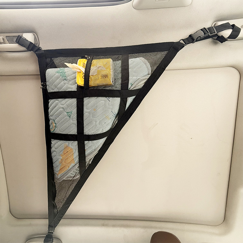 Beige Car Roof Triangular Storage Net - Adjustable Ceiling Organizer for Vehicles โ image 2