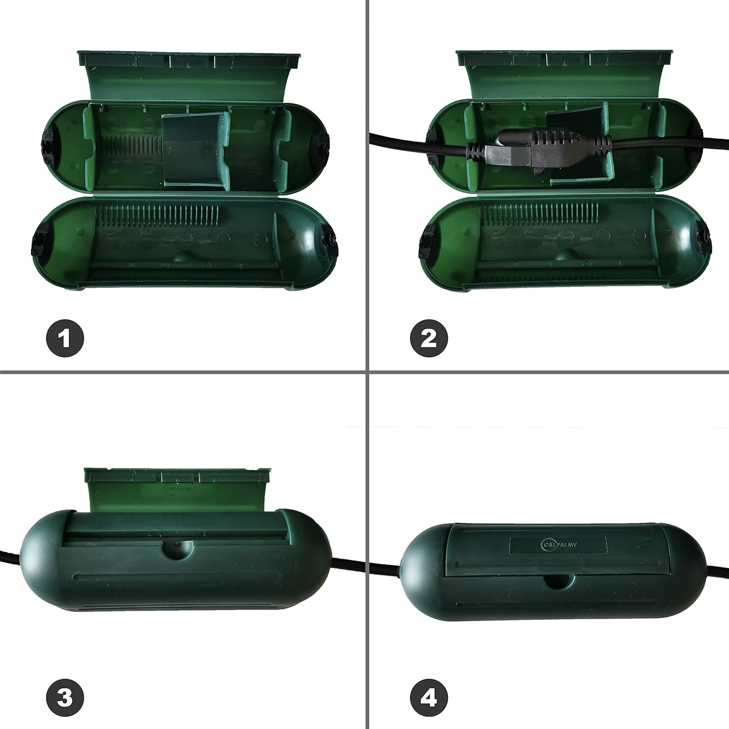 4 Pack Extension Cord Protective Cover Set (Green) | Indoor Outdoor Water-Resistant Holder for Holiday String Lights, Plugs and Wires | Capsule Shaped β image 4