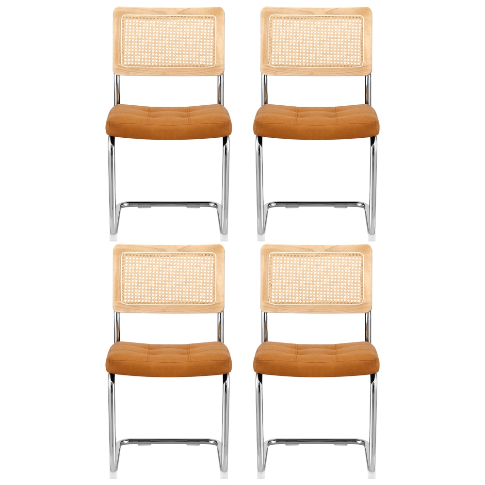 Artiss Dining Chairs Set of 4 PU Leather Rattan Cantilever Brown — image 3
