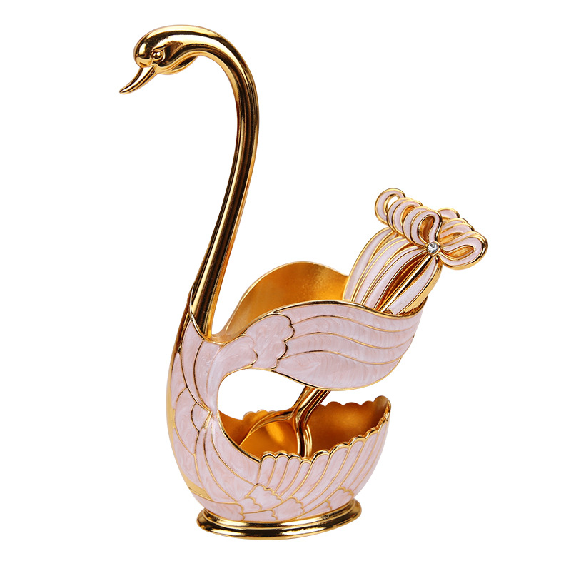 Elegant Swan Base Spoon Holder Set with 6 Coffee/Dessert Spoons(Gold and white spoon) — image 3