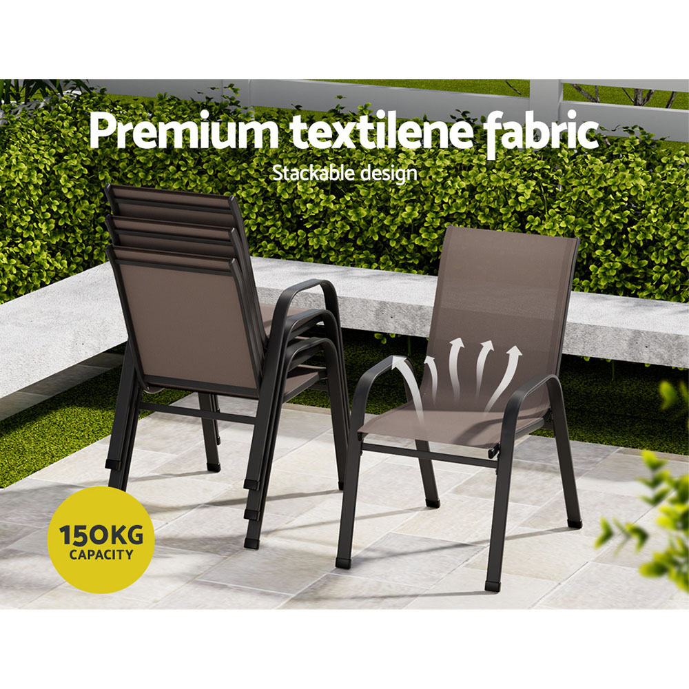 Gardeon 6PC Outdoor Dining Chairs Stackable Lounge Chair Patio Furniture Brown โ image 6