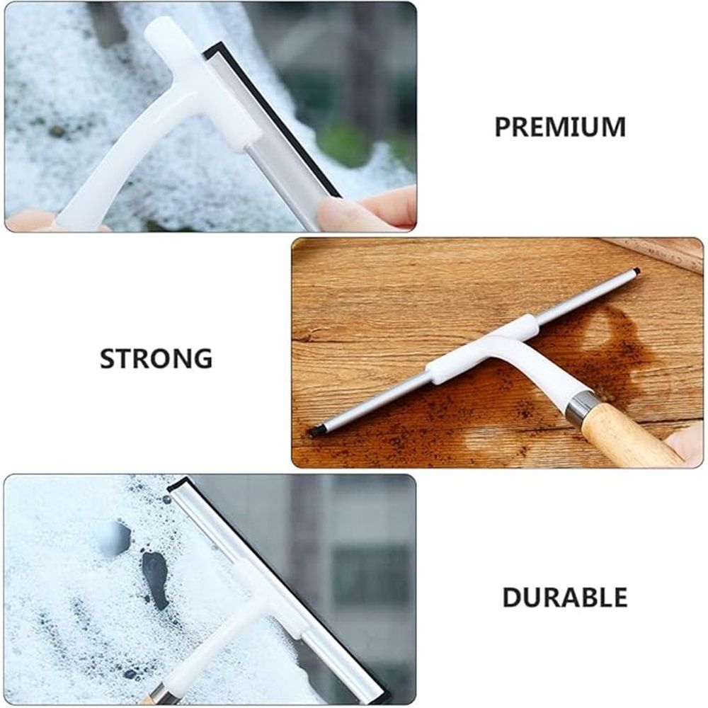 Glass Wiper Cleaning Squeegee with Long Wooden Handle Silicone Blade Window Cleaner Tool for Home Bathroom Glass Water Removal and Window Cleaning โ image 3