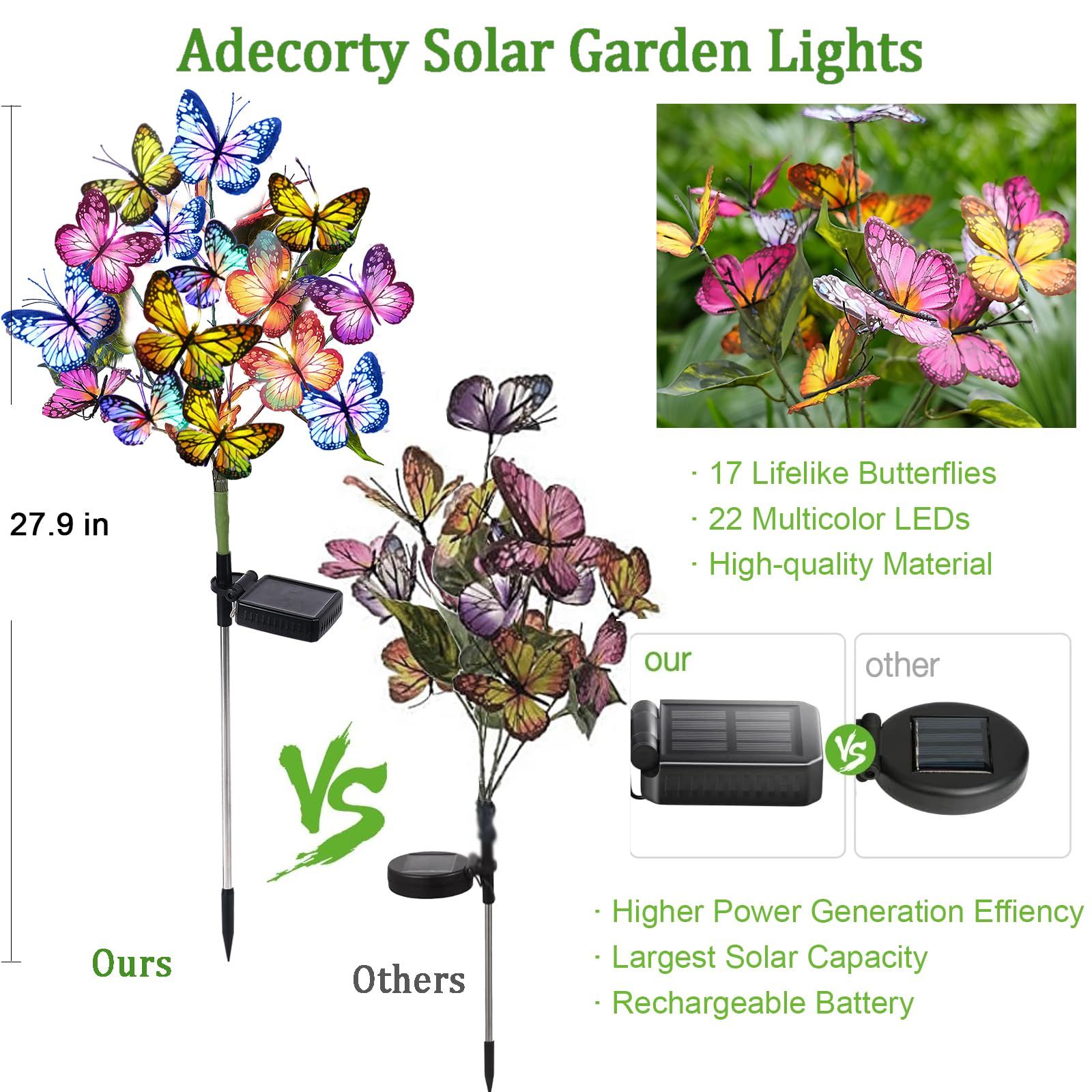 Solar Garden Lights Outdoor Waterproof Decorative Solar Lights New Upgraded 2 Pack with 44 LED 34 Butterfly Solar Lights — image 3