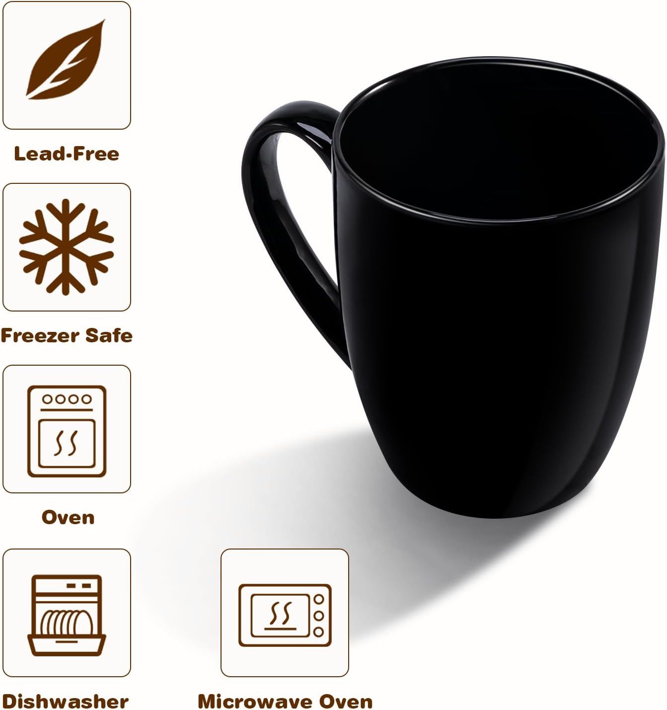 16 oz Large Coffee Mug with Handle, Microwave and Dishwasher Safe Tea and Latte Cup for Home, Office and Everyday Drinks, Black โ image 3