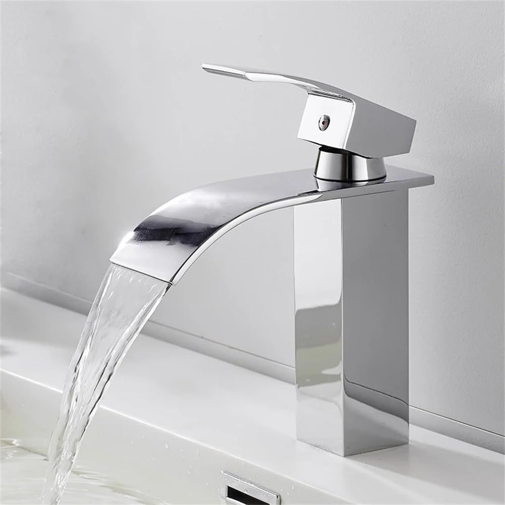 Waterfall Faucet for Bathroom Sink, Brass, Basin Mixer Tap for Hot and Cold Water, Single Handle Waterfall Bathroom Sink Faucets โ image 4