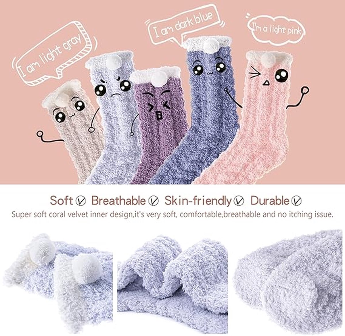 House Socks - 6 Pairs - Women's House Socks - Anti-Slip Socks - Fleece Socks - Thick Socks - One Size - 35-40 - Thick - Bed Socks - Fluffy Socks — image 4