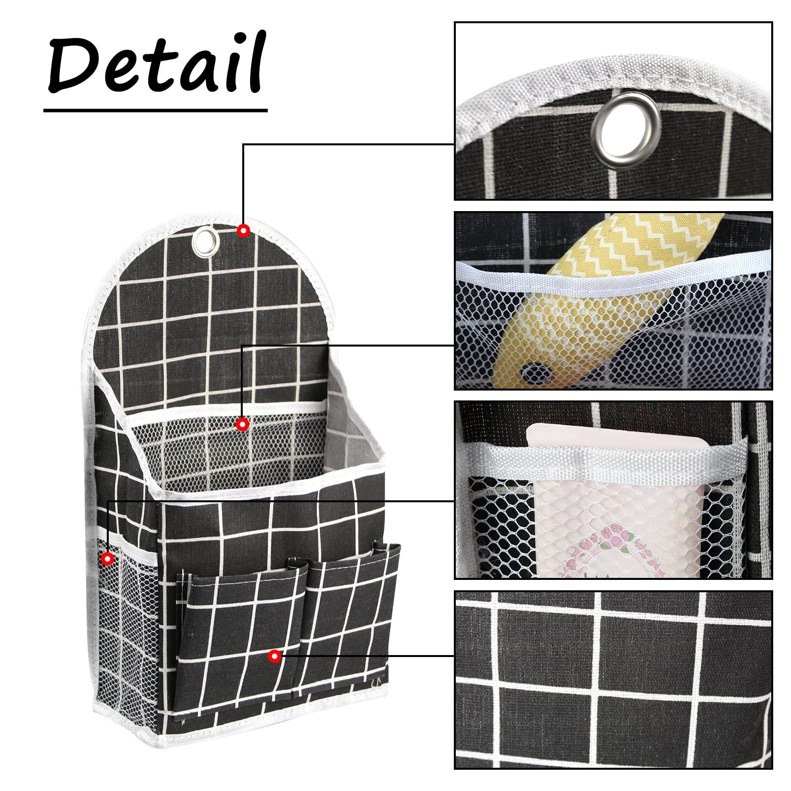Wall Hanging Storage Bag, Black and White Checkered Linen Organizer Wall Mounted Punch-Free Over The Door Storage — image 3