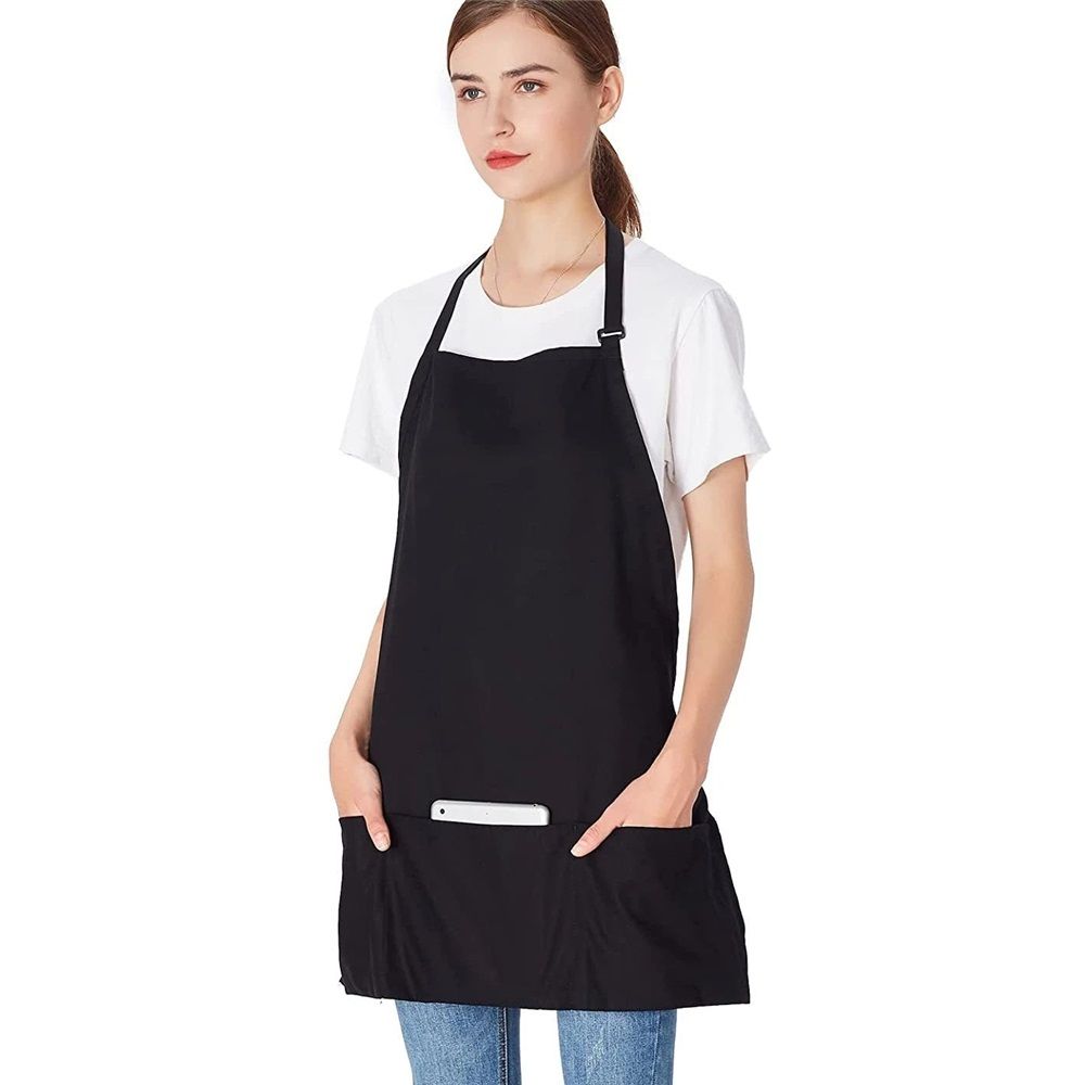 1 Pack 3 Pockets Adjustable Apron Chef Kitchen Cooking Aprons for Women Men, Milk Tea Shop Restaurant Gardening Apron Black — image 2