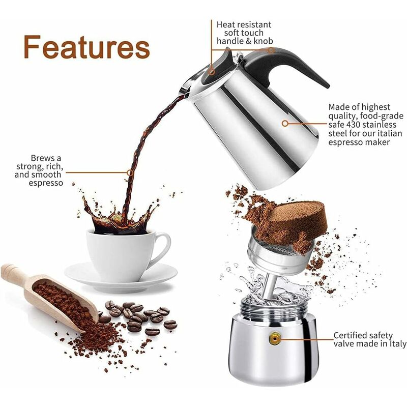 12-Cup Italian Coffee Maker In Stainless Steel, Suitable For All Types Of Hobs, 12 Cups — image 4