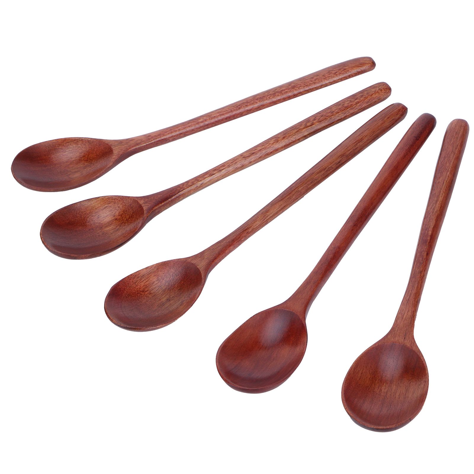 5PCS Wooden Spoon with Long Handle Soup Spoon for Barbecue Camping Party Home KitchenPaint Color — image 5