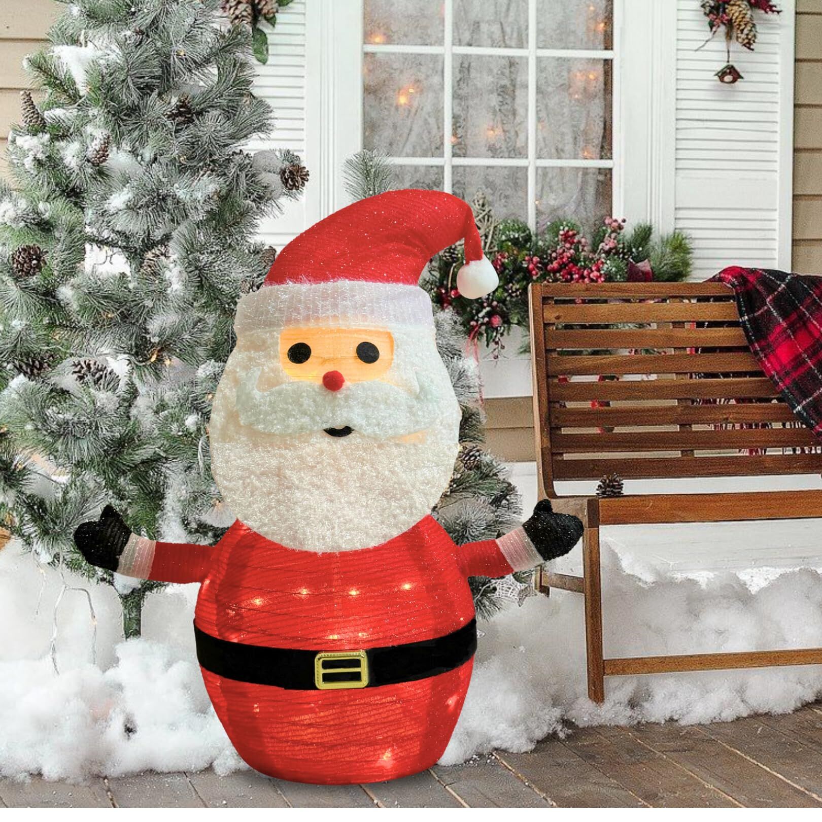 2-Pack Lighted Christmas Santa Claus Decoration Lantern, 45 LED Collapsible Pop-Up Ornament with 8 Light Modes & Timer, Indoor Outdoor Holiday Décor — image 6