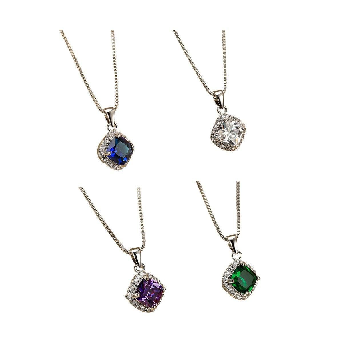 Fashion 925 Sterling Silver Stunning Square Cubic Zircon Pendant Necklace Chain - Blue โ image 3