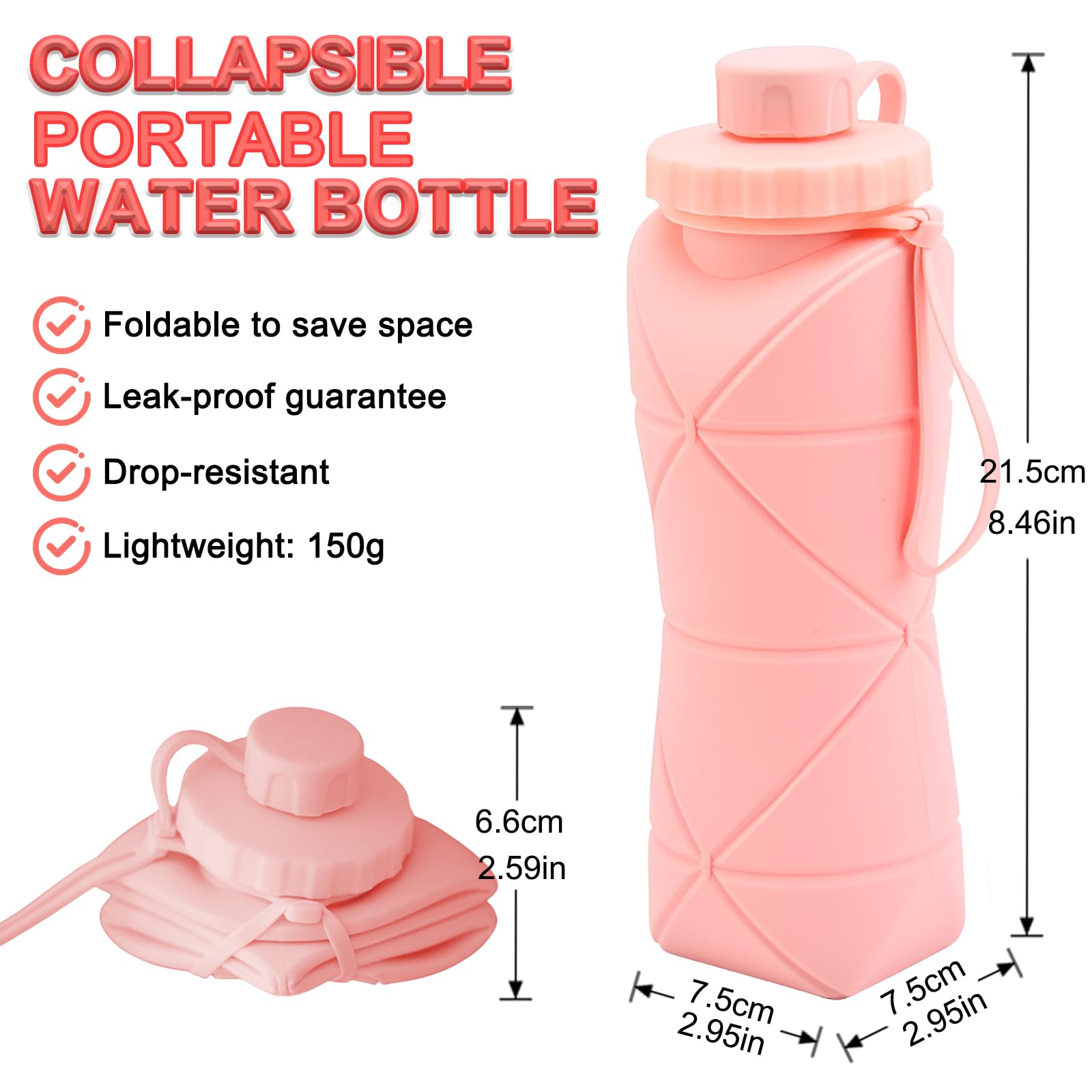 Collapsible Silicone Water Bottle 600ML – Foldable, Leak-Proof, BPA-Free, Portable Outdoor Sports Bottle with Carrying Strap – Compact Design for Hiking, Gym — image 2