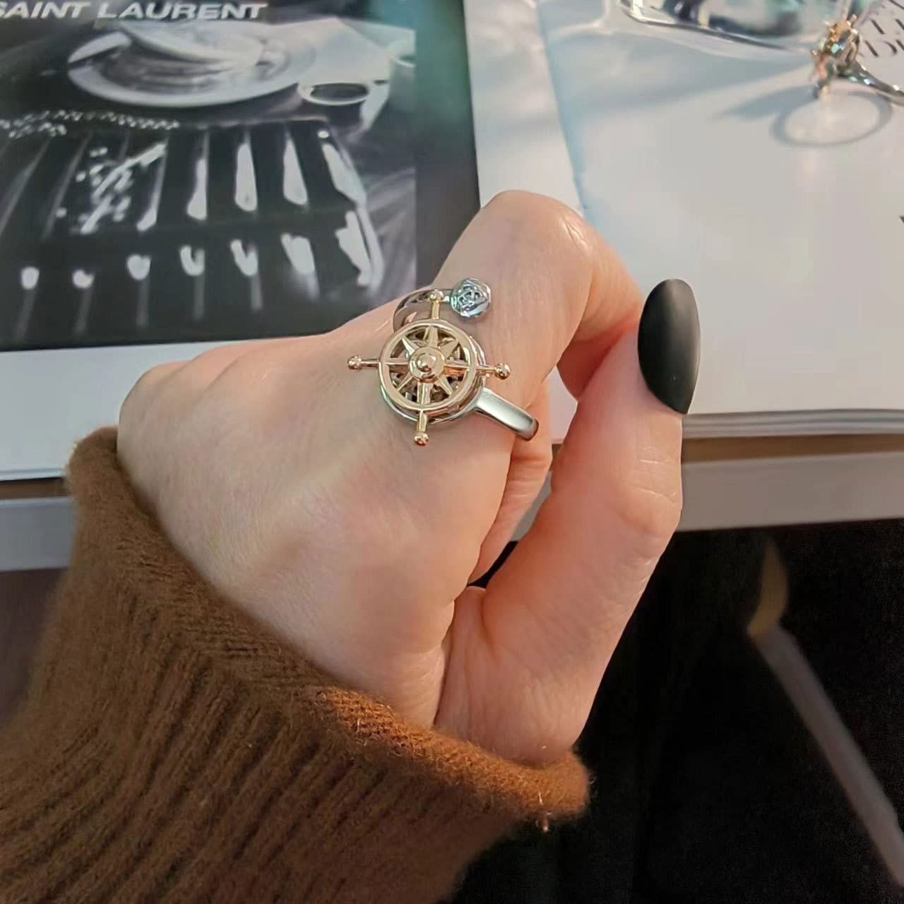 Ring, men's and women's personality, fashionable, rotatable double-layer rudder, rotating ring, women's — image 4