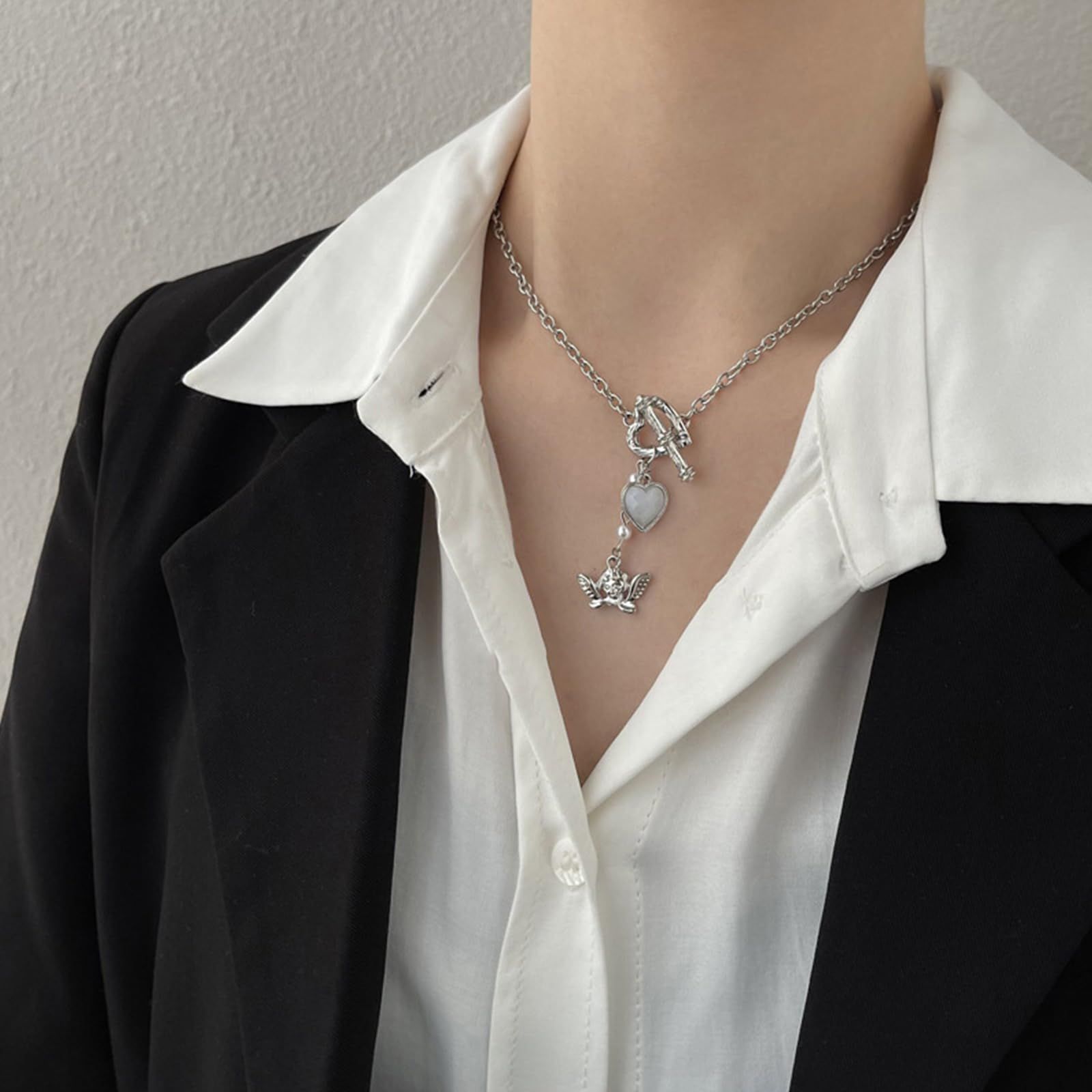 Stylish Angel Pendant Necklace Adjustable Chain Necklace Alloy Material Fashion Neck Jewelry for Woman Girl — image 4