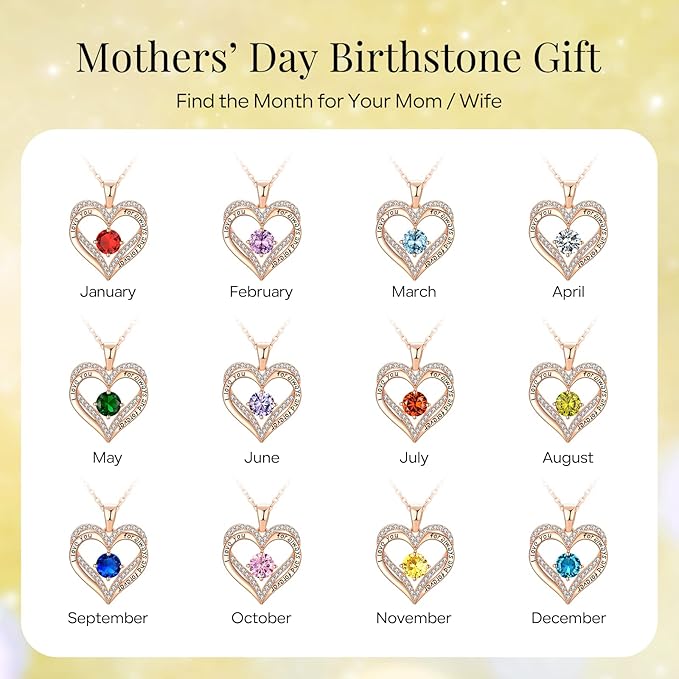 18K Rose Gold Necklaces for Women, 929 Sterling Silver Gifts for Mothers Day, Jewelry for Wife Mom Her Girlfriend, Birthstone Diamond Necklace for Birthday — image 4