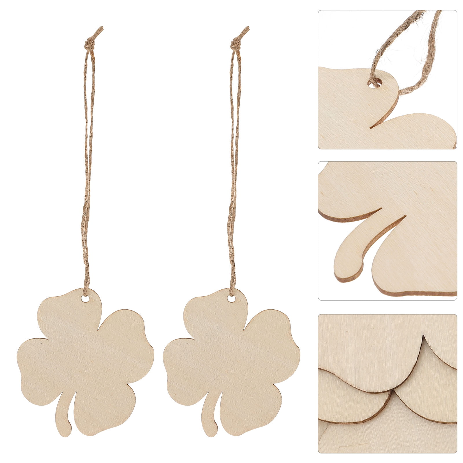 20pcs Four Leaf Ornaments Hanging Decor Unfinished Wooden Ornaments Wooden Shamrock Cutouts Wooden Slices Party Favors for DIY Crafts Beige — image 3