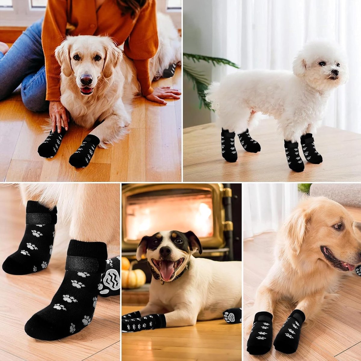 Dog Shoes - Dog Shoe Paw Pads - Non-slip Dog Socks 4-Piece Set - Dog Socks with Adjustable Shoulder Straps - Cotton Dog Socks Suitable for Small and Large Dogs — image 3